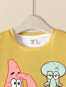 SpongeBob SquarePants | SHEIN Tween Boy Cartoon Print Short Sleeve Casual T-Shirt - White - View 3
