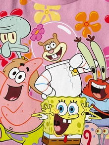 SpongeBob SquarePants | SHEIN 女童圓領短袖休閒百搭T恤 - 白色 - 查看 5