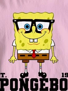 SpongeBob SquarePants | SHEIN تي شيرت كاجوال بطبعة حروف وياقة دائرية وأكمام قصيرة للفتيات المراهقات - أبيض - مشاهدة 4