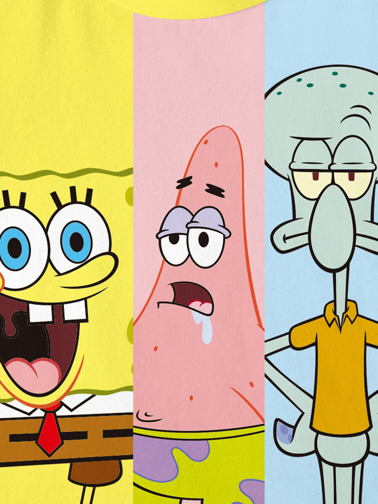 SpongeBob SquarePants | SHEIN 小男孩拼色拼接卡通印花T恤 - 白色 - 查看 5
