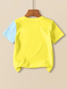 SpongeBob SquarePants | SHEIN Young Boy Colorblock Patchwork Cartoon Print T-Shirt - White - View 2
