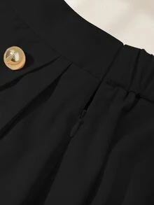 Franclia Fashionable Casual & Commuting Unique Side Button Micro-Pleated A-Line Skirt, Spring/Autumn - Black - View 4