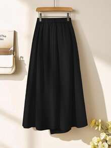 Franclia Fashionable Casual & Commuting Unique Side Button Micro-Pleated A-Line Skirt, Spring/Autumn - Black - View 2
