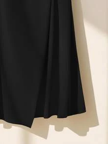 Franclia Fashionable Casual & Commuting Unique Side Button Micro-Pleated A-Line Skirt, Spring/Autumn - Black - View 3
