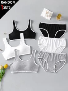 1 Random Set Girl's Teenager Teen Girl Minimalist Baggy Cute Teen Solid Color Black White Gray Comfortable Soft Pad Summer - Multicolor - View 2