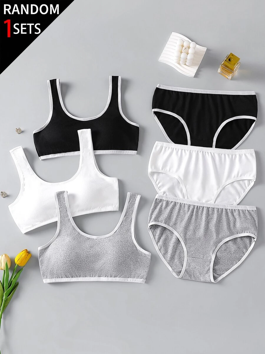 1 Random Set Girl's Teenager Teen Girl Minimalist Baggy Cute Teen Solid Color Black White Gray Comfortable Soft Pad Summer