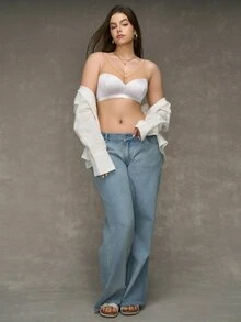 SHEIN Plus Size Mesh Patchwork Wireless Bra - White - View 6