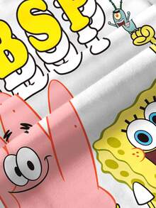 SpongeBob SquarePants | SHEIN 小男孩字母卡通印花休閒日常短袖T恤 - 白色 - 查看 6