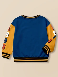 SpongeBob SquarePants | SHEIN Tween Boy Cartoon Print Crew Neck Long Sleeve Casual Sweatshirt - White - View 2