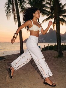 CAJUNI Women's Solid Color Casual Versatile Daily Wear Long Pants - White - View 7