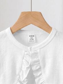 SHEIN 女童白色荷葉邊飾圓領長袖秋季針織開襟衫 - 白色 - 查看 3