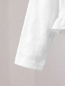 SHEIN 女童白色荷葉邊飾圓領長袖秋季針織開襟衫 - 白色 - 查看 4