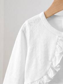 SHEIN 女童白色荷葉邊飾圓領長袖秋季針織開襟衫 - 白色 - 查看 5