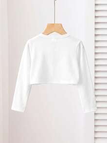 SHEIN 女童白色荷葉邊飾圓領長袖秋季針織開襟衫 - 白色 - 查看 2