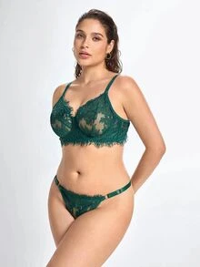 Slumbrini Hollow-Out Lace Push-Up Bra And Panty Set For Plus Size Women In Elegant Style, Lift Lingerie Set - Multicolor - View 9