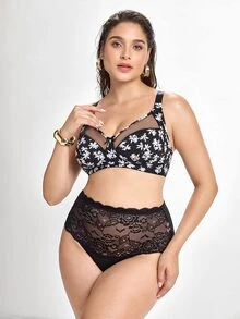 Slumbrini 大码女士网眼拼接性感舒适极简露背文胸 - 黑色 - 查看 3