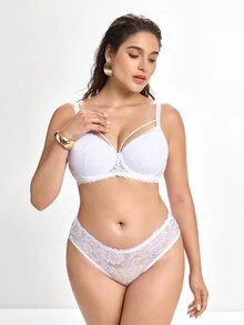 Slumbrini Plus Size White Sexy Full-Coverage Underwire Bra, Lift And Support - White - View 4