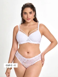 Slumbrini Plus Size White Sexy Full-Coverage Underwire Bra, Lift And Support - White - View 2