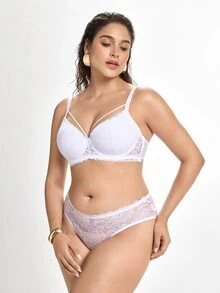 Slumbrini Plus Size White Sexy Full-Coverage Underwire Bra, Lift And Support - White - View 5