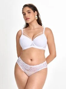 Slumbrini Plus Size White Sexy Full-Coverage Underwire Bra, Lift And Support - White - View 8