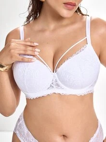 Slumbrini Plus Size White Sexy Full-Coverage Underwire Bra, Lift And Support - White - View 7