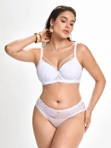 Slumbrini Plus Size White Sexy Full-Coverage Underwire Bra, Lift And Support - White - View 9