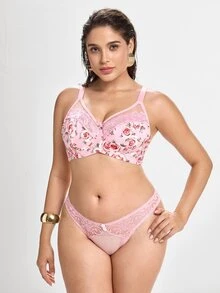 Slumbrini Plus Size Women Mesh Patchwork Sexy Casual Comfortable Minimalist Racerback Bra - Pink - View 4
