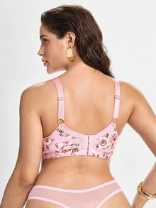 Slumbrini Plus Size Women Mesh Patchwork Sexy Casual Comfortable Minimalist Racerback Bra - Pink - View 2