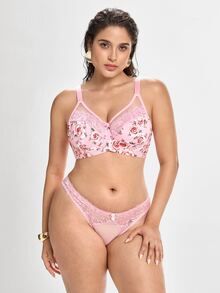 Slumbrini Plus Size Women Mesh Patchwork Sexy Casual Comfortable Minimalist Racerback Bra - Pink - View 9