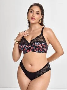 Slumbrini Plus Size Women Fashionable Underwire Bra, Lift - Black - View 3