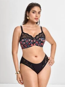 Slumbrini Plus Size Women Fashionable Underwire Bra, Lift - Black - View 4