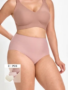 Slumbrini 3pcs/Pack Celana Dalam Wanita Ukuran Besar Nyaman Tanpa Jahitan, Dingin, Perekat, Pinggang Tinggi, Ukuran Plus - MultiWarna - View 1