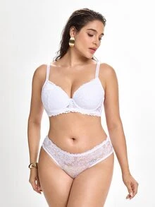 Slumbrini MIMILEMON Plus Size Women Lace Wireless Full Coverage Lift Bra With Underwire, Breathable, Minimizes Bulges, Daily Wear Bra - White - View 3