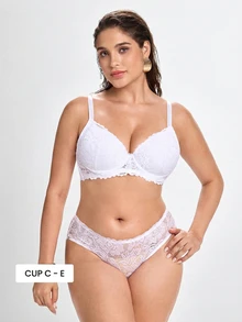Slumbrini MIMILEMON Plus Size Women Lace Wireless Full Coverage Lift Bra With Underwire, Breathable, Minimizes Bulges, Daily Wear Bra - White - View 1