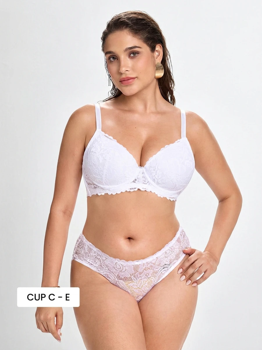 Slumbrini MIMILEMON Plus Size Women Lace Wireless Full Coverage Lift Bra With Underwire, Breathable, Minimizes Bulges, Daily Wear Bra - White - View 1