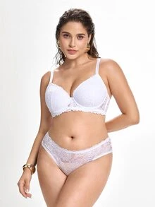 Slumbrini MIMILEMON Plus Size Women Lace Wireless Full Coverage Lift Bra With Underwire, Breathable, Minimizes Bulges, Daily Wear Bra - White - View 8
