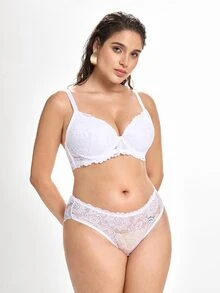 Slumbrini MIMILEMON Plus Size Women Lace Wireless Full Coverage Lift Bra With Underwire, Breathable, Minimizes Bulges, Daily Wear Bra - White - View 5