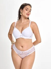 Slumbrini MIMILEMON Plus Size Women Lace Wireless Full Coverage Lift Bra With Underwire, Breathable, Minimizes Bulges, Daily Wear Bra - White - View 4