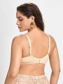Slumbrini Plus Size Floral Lace Bra - Sheer Design, Wireless & Unpadded, Flattering For Larger Busts, Comfortable For Everyday Wear - Apricot - View 2