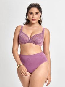 Slumbrini Plus Size Women's Sexy Lace Sheer Padded Underwire Full Coverage Bra, Pink - Lilac Purple - View 9