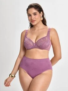 Slumbrini Plus Size Women's Sexy Lace Sheer Padded Underwire Full Coverage Bra, Pink - Lilac Purple - View 4