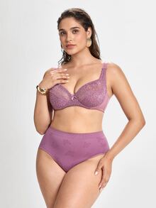 Slumbrini Plus Size Women's Sexy Lace Sheer Padded Underwire Full Coverage Bra, Pink - Lilac Purple - View 8