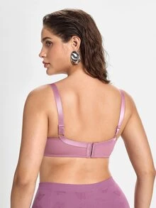 Slumbrini Plus Size Women's Sexy Lace Sheer Padded Underwire Full Coverage Bra, Pink - Lilac Purple - View 3