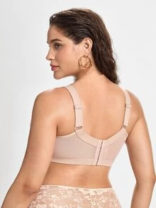 MIMILEMON Plus Size Comfortable Lace Underwire Bra - Wide Straps, Lift, Side Support, Full Coverage Design, Effectively Controls Side Bust - Beige - View 2