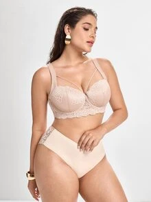 MIMILEMON Plus Size Comfortable Lace Underwire Bra - Wide Straps, Lift, Side Support, Full Coverage Design, Effectively Controls Side Bust - Beige - View 10