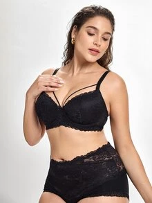 Slumbrini Plus Size Black Sexy Underwire Bra, Supportive Full Coverage Lift Bra - Black - View 7