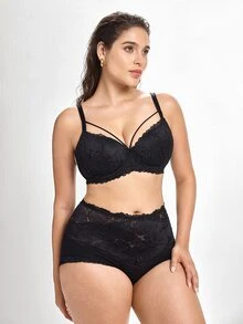 Slumbrini Plus Size Black Sexy Underwire Bra, Supportive Full Coverage Lift Bra - Black - View 6