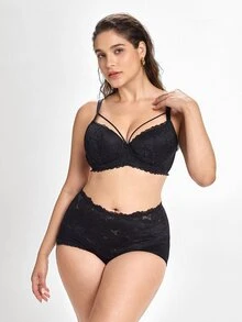 Slumbrini Plus Size Black Sexy Underwire Bra, Supportive Full Coverage Lift Bra - Black - View 9