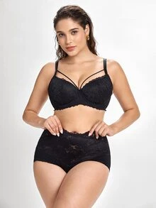 Slumbrini Plus Size Black Sexy Underwire Bra, Supportive Full Coverage Lift Bra - Black - View 5