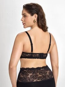 Slumbrini Plus Size Black Sexy Underwire Bra, Supportive Full Coverage Lift Bra - Black - View 3